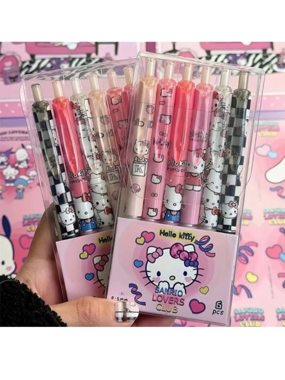 Hello Kitty Pens 6pk Sanrio Kawaii Ball Point Ink Clip Club Supplies School Cute